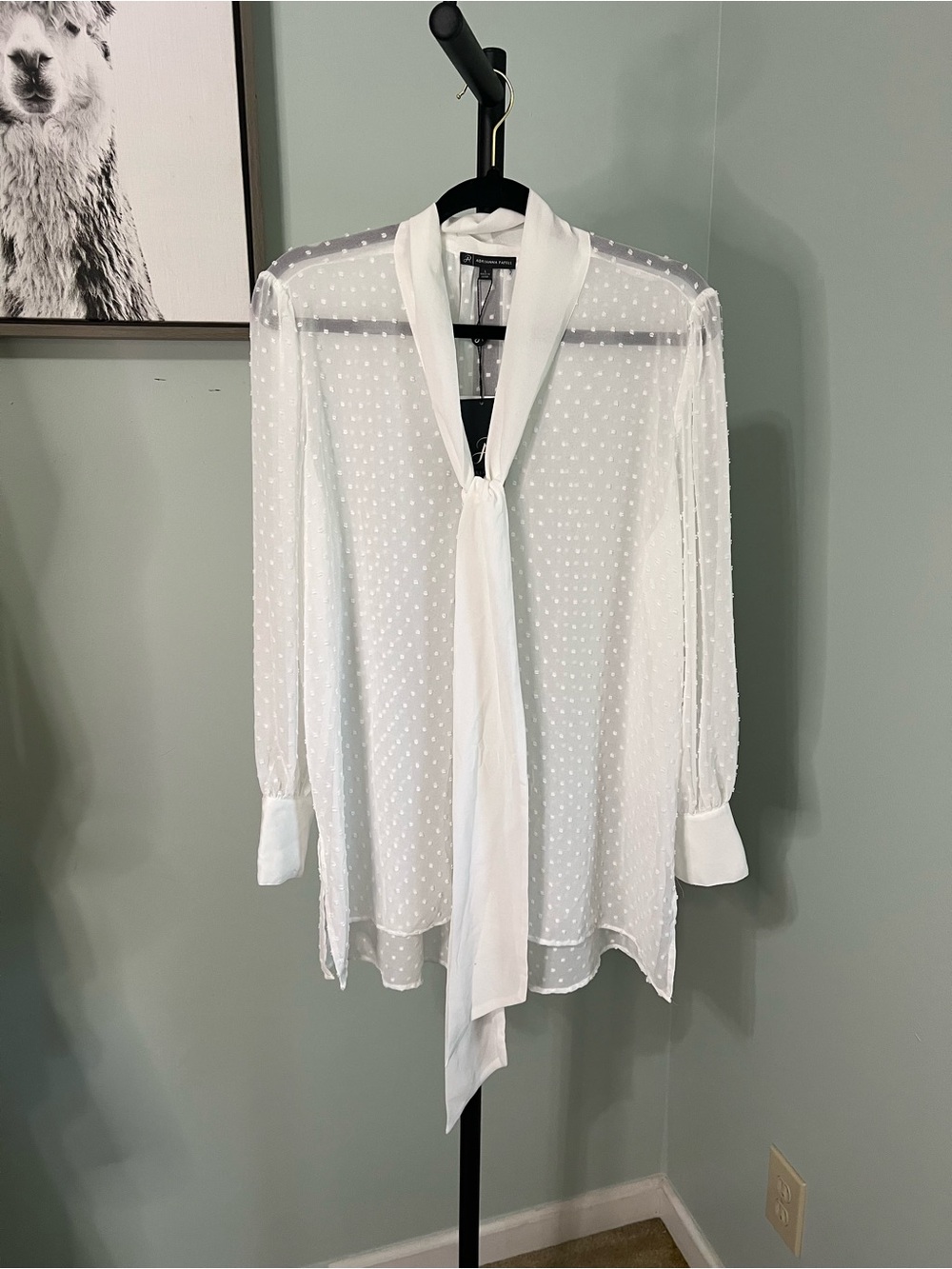 Adrianna Papell Ivory Swiss Dot Tie-Neck Blouse NWT - Picture 2 of 8